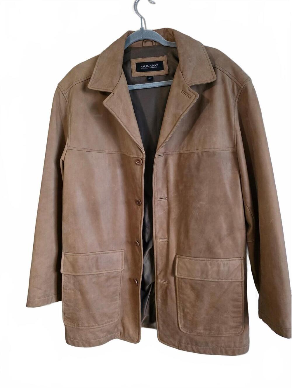 Vintage 90's Murano Men's Genuine Cowhide Leather Jacket Size Large Tan Brown
